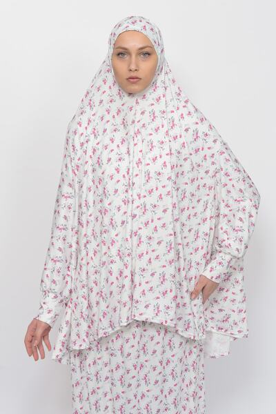 Altobeh Πρακτικό φόρεμα προσευχής με λουλουδάτο σχέδιο δύο τεμαχίων με μανίκια νυχτερίδας και μαντήλι κεφαλής L ελαστικό ύφασμα Hijab 992-0201