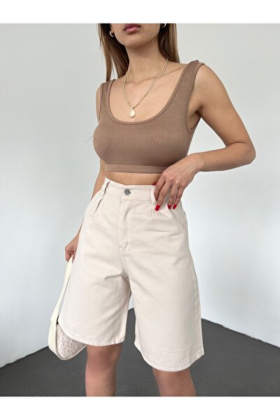 LB Laluna Butik Kadın Pileli Bermuda Şort Salaş Kesim