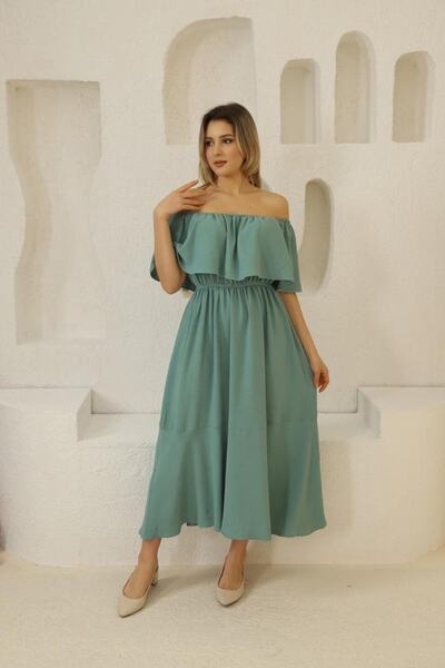 MAY MARA Kadın Büyük Beden Madonna Yaka Dokuma Elbise