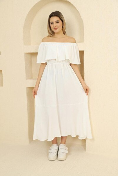 MAY MARA Γυναικείο υφαντό φόρεμα Madonna Collar Plus Size