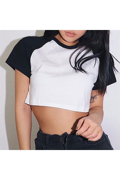 Touz Mâneci raglan Crop alb simplu