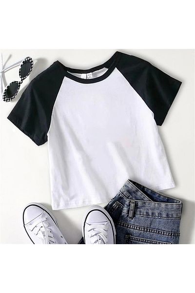 Touz Mâneci raglan Crop alb simplu