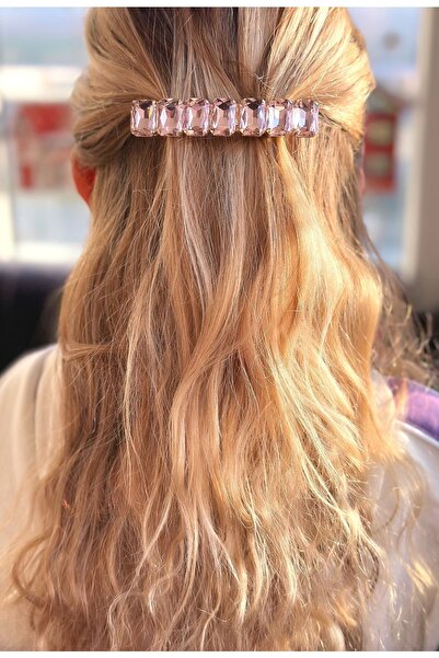 QUEEN AKSESUAR Gold Gold Metal Luxury Crystal Cutting Candy Glass Stone Banana Buckle Automatic Clip Rectangular Square Model