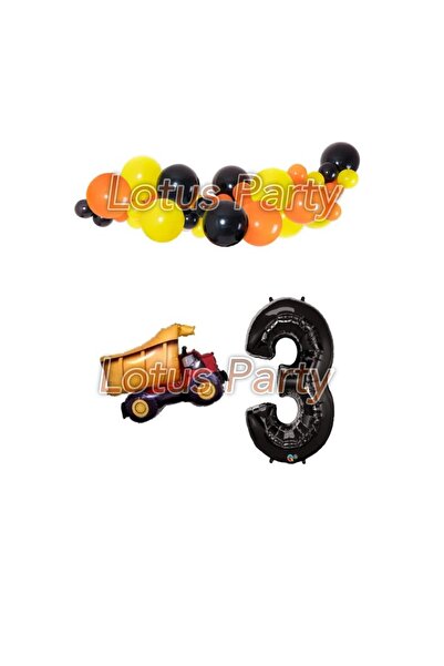 LOTUS PARTY 3 Yaş Inşaat Temalı Balon Zinciri Seti ( Kamyon Araba Folyo Siyah...