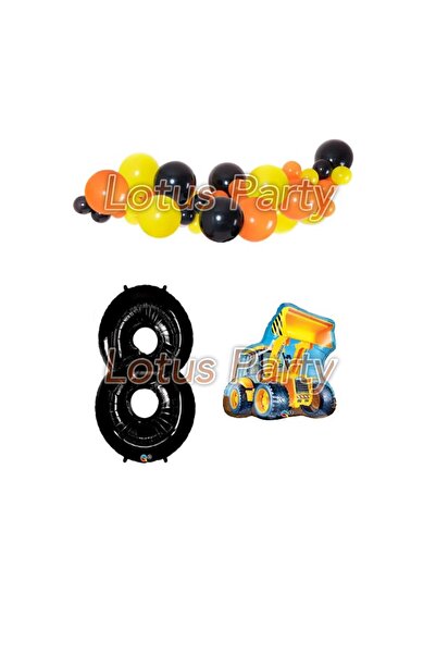 LOTUS PARTY 8 Years Old Construction Themed Balloon Chain Set (Pool Foil Blac...