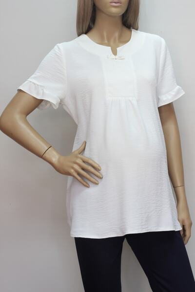 Tria Aeorobin Short Sleeve Maternity Blouse with Bow Detail