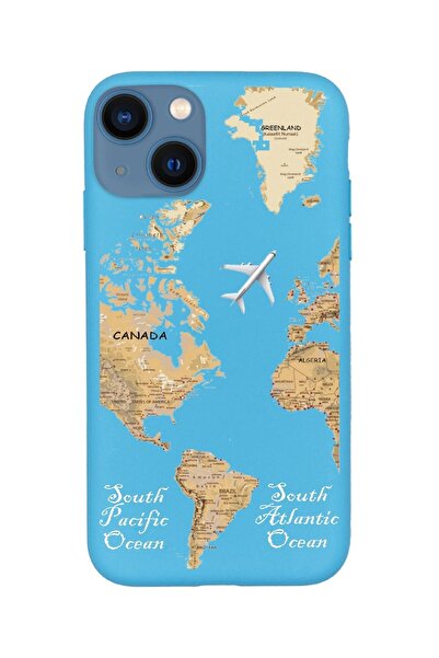 KaffCase Iphone 13 Dünya Haritalı Premium Silikon Telefon Kılıfı