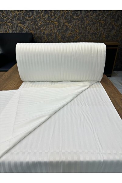MEFTUN HOME Pamuk Saten Kumaş Beyaz Çizgili Saten Lüks Saten (1 Metre)
