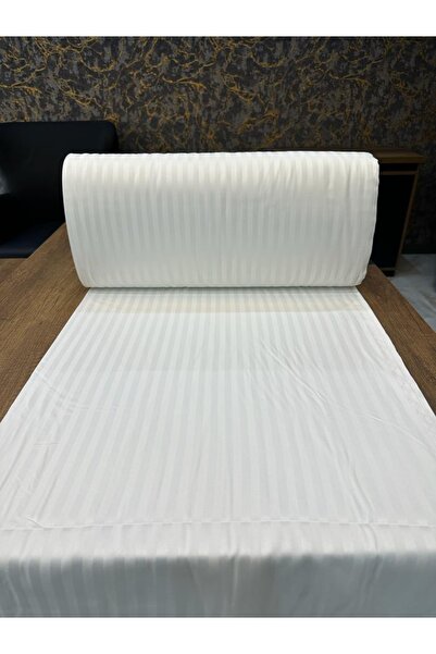 MEFTUN HOME Pamuk Saten Kumaş Beyaz Çizgili Saten Lüks Saten (1 Metre)