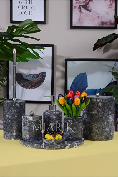 MIARIK DESIGN & DEKORASYON Dekoratif Koyu Grı Bursa Sıyahı Mermer Gümüş Top D...