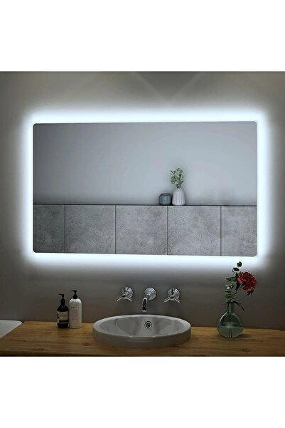 NUUN DEKOR 80x60cm Beyaz Ledli Banyo Lavabo Ofis Makyaj Kuaför Aynası - Trafolu