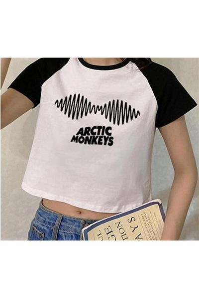Touz Άλμπουμ Arctic Monkeys Printed Raglan Sleeve White Crop