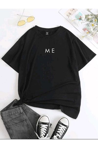 BRAVELY Unisex Oversize Μαύρο T-shirt Me Printed