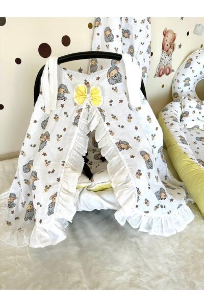 Babynest Puset Örtüsü/bebek Arabası Örtüsü %100 Pamuk Beyaz Kuzu Desenli Fırf...
