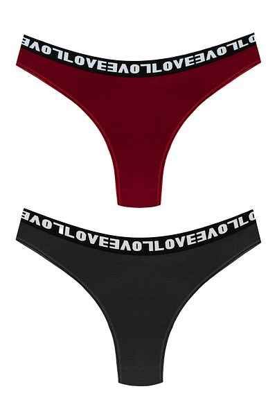 HNX Pachet de 2 chiloți elastici Love Brazilian pentru femei