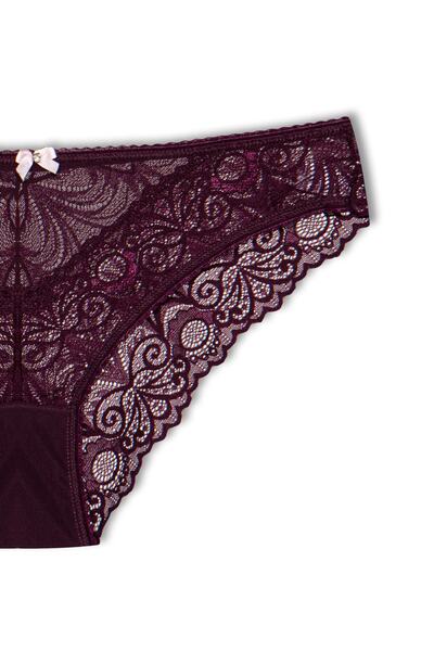 HNX Mor Taş Ve Tül Detaylı Dantel Slip Kadın Külot