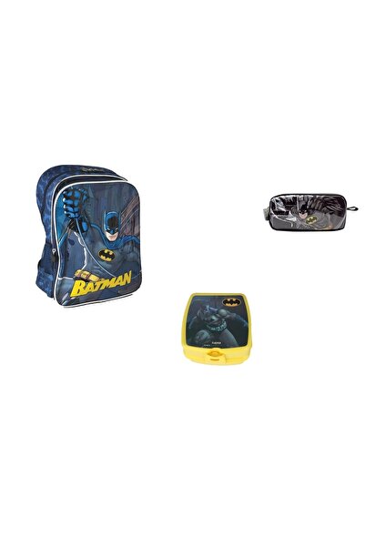 Timon Batman School Bag with 2 Compartments, Lunch Box and Pencil Case