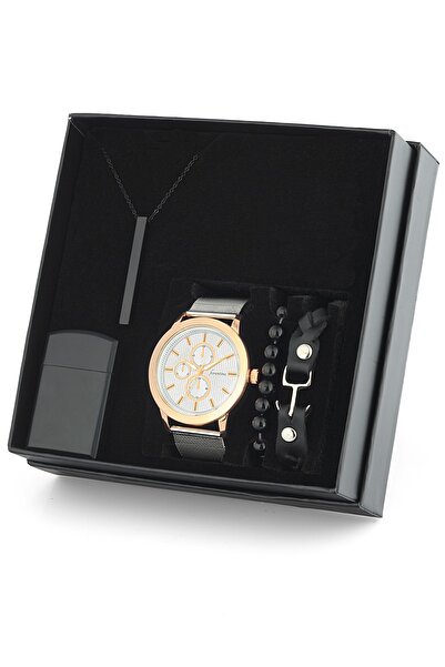 Forentina Erkek Kol Saati Bileklik Çakmak Kolye Hediye Set Ps1158