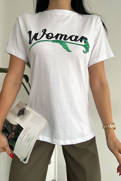 FEMELLE Tricou din bumbac brodat alb pentru femei
