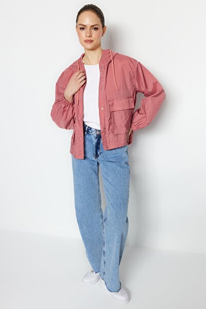 Trendyol Collection Dried Rose Oversize Hooded Raincoat Coat TWOSS23MO00053