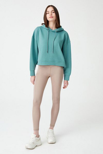 Los Ojos Blue Green Hooded Soft Textured Crop Sweatshirt Cropped Sweat