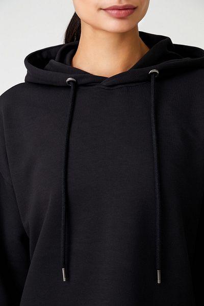 Los Ojos Black Hooded Soft Textured Crop Sweatshirt Cropped Sweat