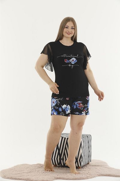 Yenimodam Plus Size Short Sleeve Women's Shorts Suit 10355