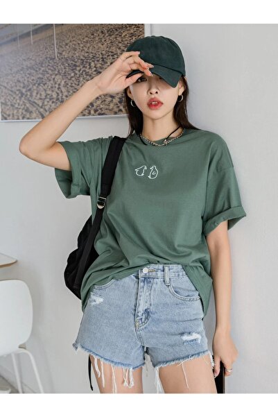 ALİKA Γυναικείο μπλουζάκι με στάμπα Penguin Oversize