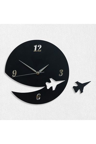 CajuArt Black Round Jet Fighter Themed Modern Wall Clock