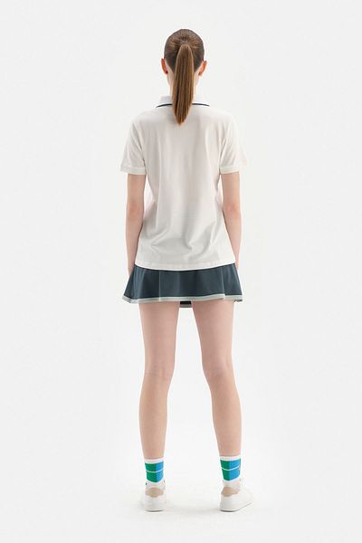 Dagi Weißes Damen-T-Shirt mit Piqué-Kragen