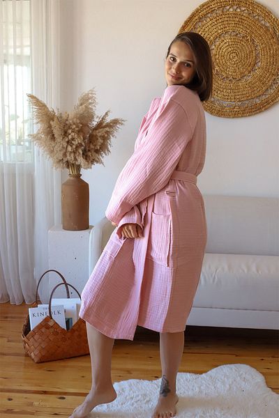 vivamaison Μπουρνούζι Kimono για ενήλικες, 100% βαμβάκι 4 στρώσεων Multi Muslin Pink