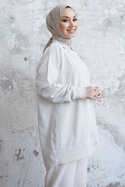 InStyle Elinya Stripe Pattern Linen Shirt Set - Light Blue