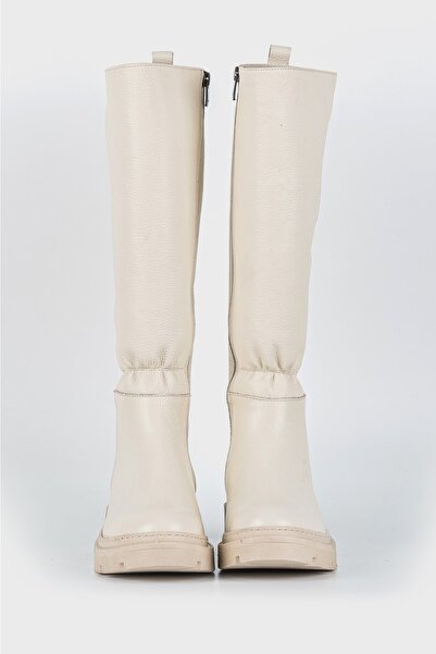 TUNAELLİ Kadın Bej Hakiki Doğal Deri 35-41 Numara Çizme