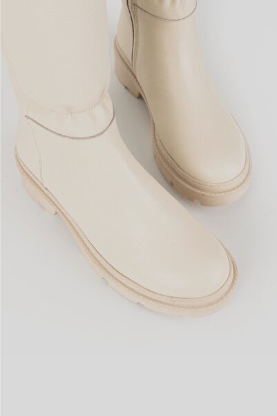 TUNAELLİ Kadın Bej Hakiki Doğal Deri 35-41 Numara Çizme