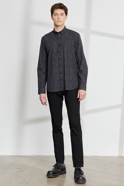 ALTINYILDIZ CLASSICS Cămașă cu imprimeu din bumbac, alb-negru, slim fit, cu guler cu nasturi