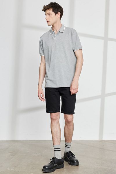 ALTINYILDIZ CLASSICS Pánské šedé tričko Melange Slim Fit úzkého střihu s polo výstřihem 100% bavlna s krátkým rukávem