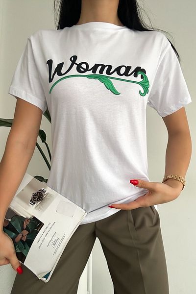 FEMELLE Tricou din bumbac brodat alb pentru femei