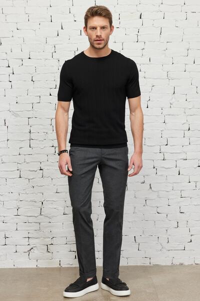 ALTINYILDIZ CLASSICS Чоловічий чорний стандартний крій, нормальний крій, велосипедний комір, трикотажний футболка з жакардовим візерунком