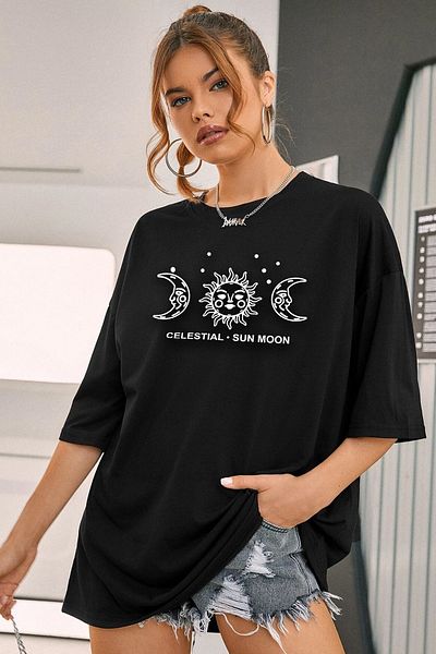 uyguntarz Unisex μπλουζάκι με στάμπα Sun Moon