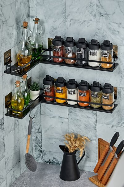 vipgross 2 Pcs Metal Adhesive Kitchen 8 Pcs Spice Jar Set (30CM X 10CM)