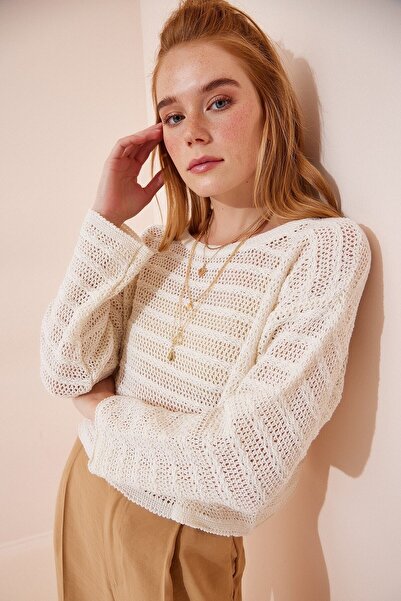RECEP AYDIN Γυναικείο Πλεχτό Πουλόβερ με Διαφάνεια στην Επιφάνεια