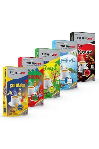 ESPRESSOMM Nespresso ® Compatible* Single Origin Mixed Aluminum Capsule Brown - 50 Pieces
