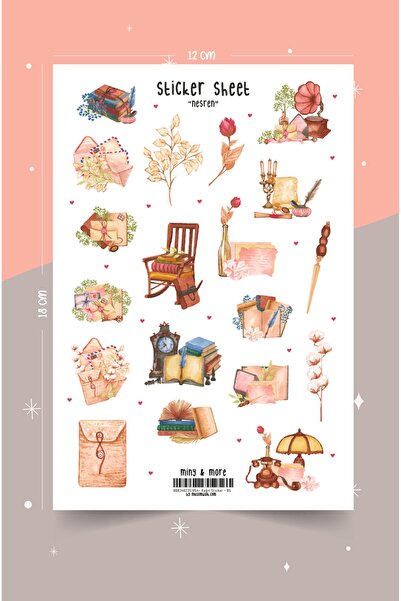 MuslimWalk Nesren – Mektup, Zarf Temalı Çiçekli Planlayıcı Sticker Etiket Set...