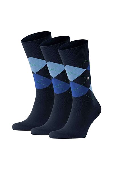 Burlington 3-teiliges Herren-Socken-Set – King, Baumwolle, Rautenmuster, Logoamblem
