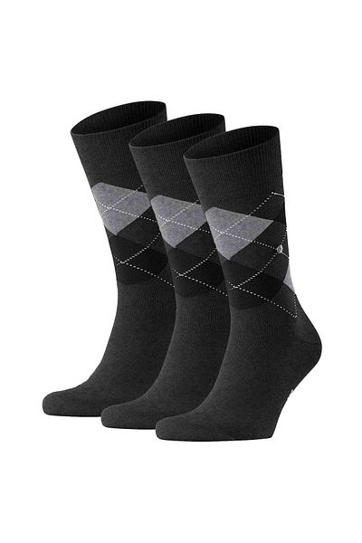 Burlington 3-teiliges Herren-Socken-Set – King, Baumwolle, Rautenmuster, Logoamblem