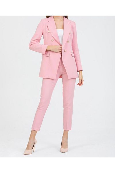 pembekurdelem Women's Blazer Jacket Belted Trousers Set Pink