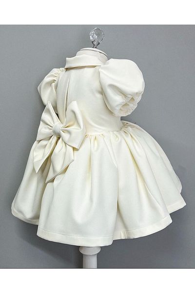 Wiolans Girl's White Pearl Detailed Special Design Dress