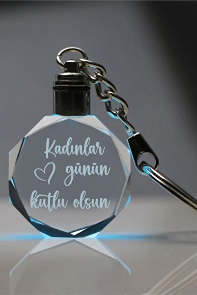 MERTKRİSTAL Kadınlar Günü Anahtarlık. Özel Anahtarlık, Işıklı Cam Içine Işlemeli Anahtarlık