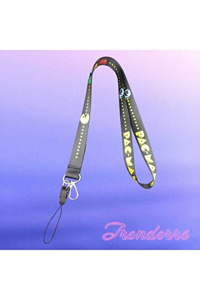 Trenderrs Breloc cu model Pacman și șnur pentru telefon și geantă