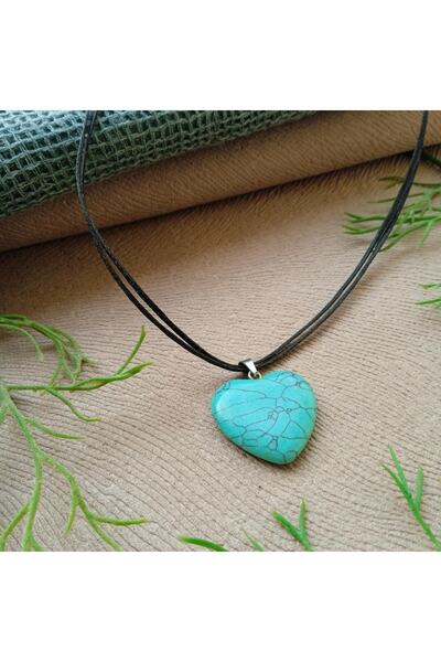 MELEK TAKI SAKİN ŞEHİR Doğaltaş Kolye, Turkuaz Taşı, Kalp Kesim